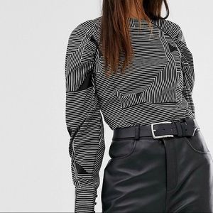 Graphic structured shoulder blouse top